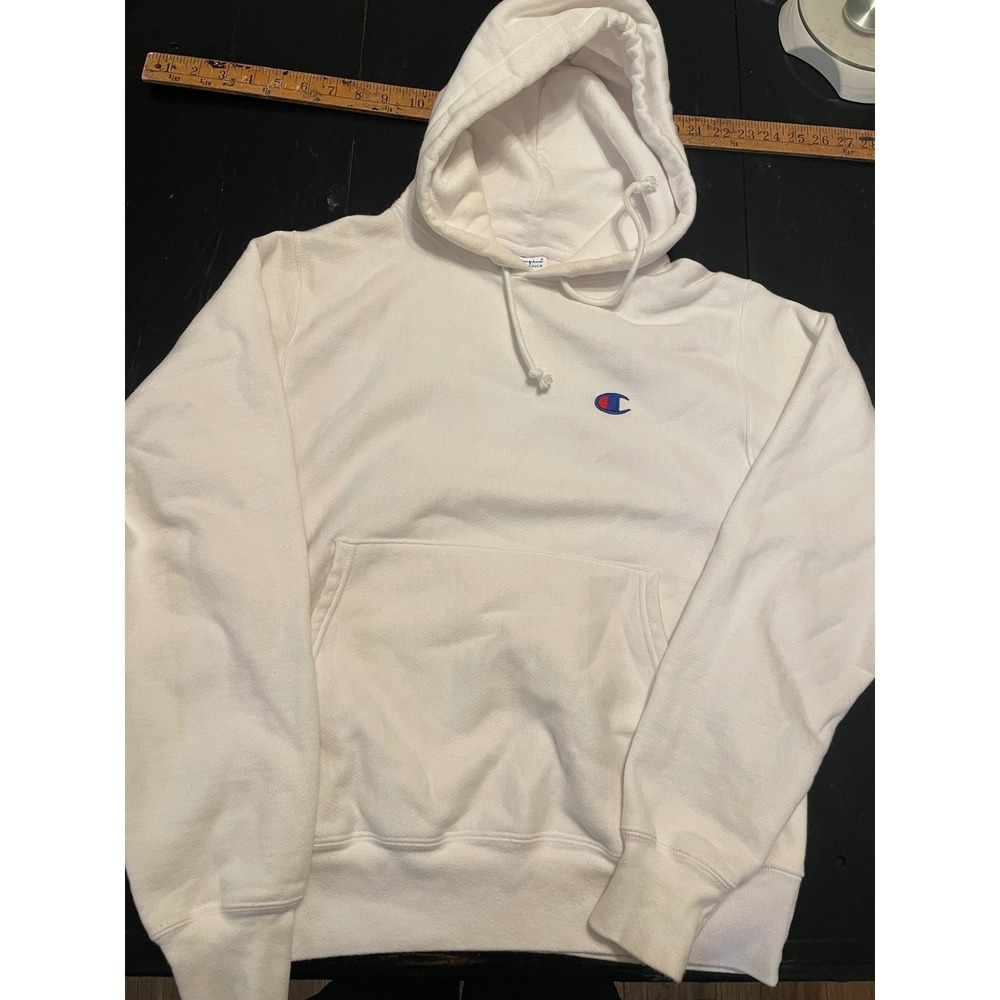 Champion Reverse Weave Hoodie White Small Classic Logo Athleisure Pullover